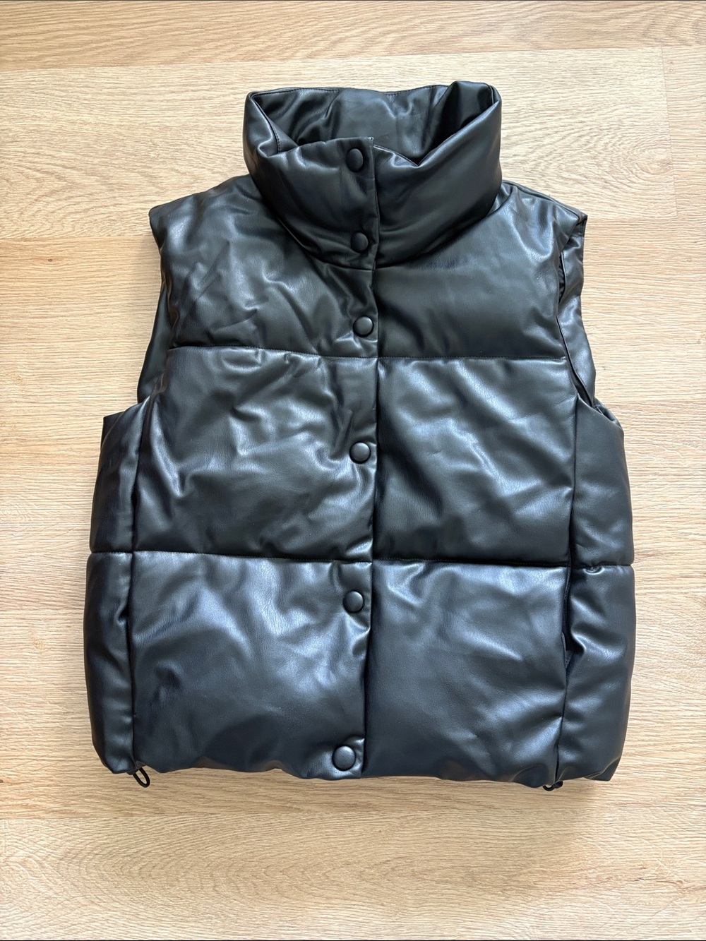 Zara Black Faux-Leather Puffer Vest
